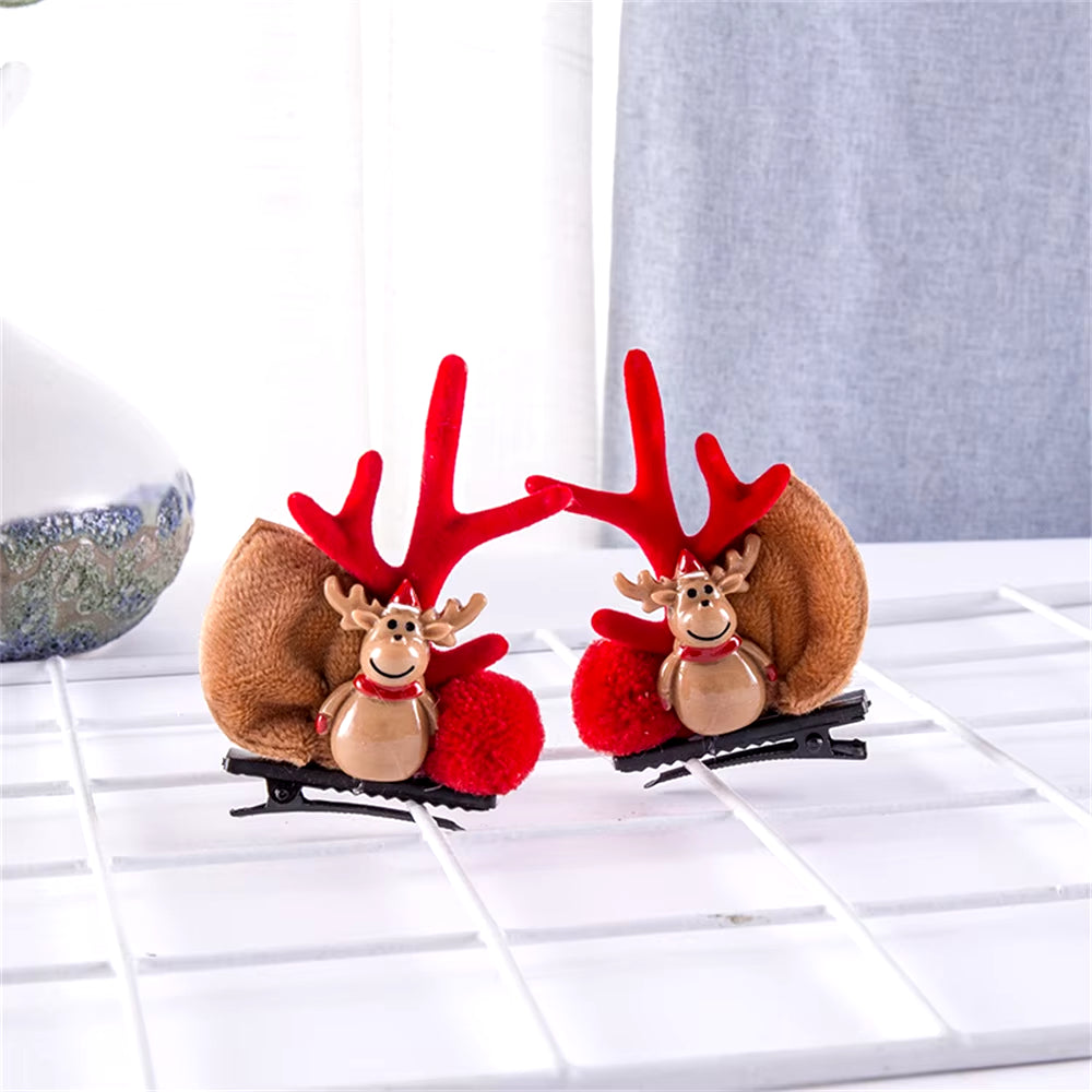 2Pcs Pack Cute Reindeer Ears Hair Clip Classic Christmas Festive Women Kids Barrettes Party Cosplay Hair Accessories for Girls