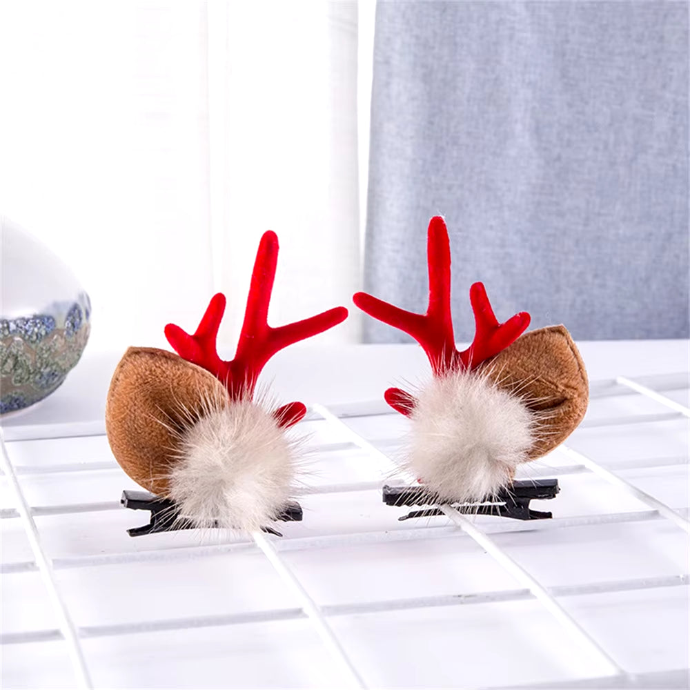 2Pcs Pack Cute Reindeer Ears Hair Clip Classic Christmas Festive Women Kids Barrettes Party Cosplay Hair Accessories for Girls