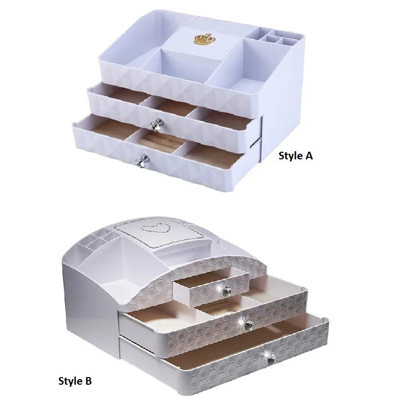 "Sparkle and Organize: Luxurious Multi-Layer Cosmetic Drawer Storage Box for Jewelry, Skin Care, and More!"